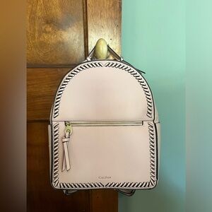 Calpak Kaya Faux Vegan Leather Backpack Whipstitch Blush Light Pink Round Bag